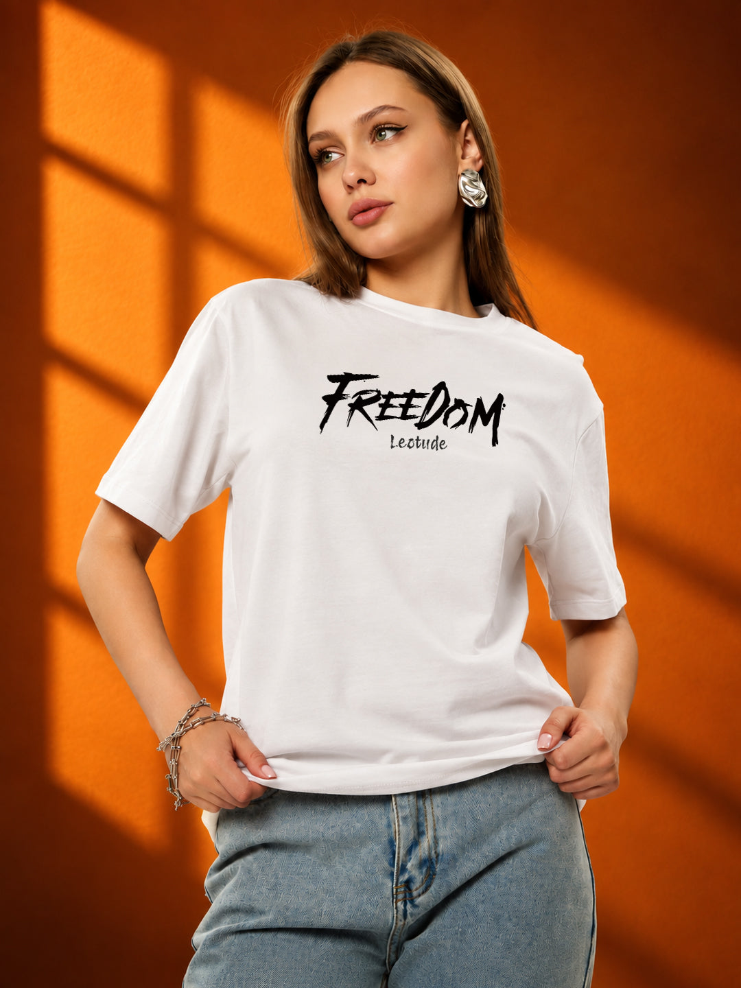 Leotude Women's White Freedom Premium T-Shirt
