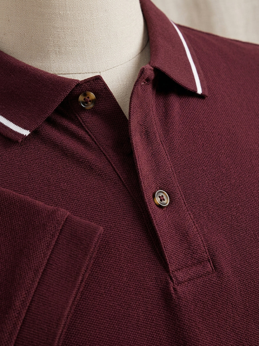 Leotude Men's Maroon Tipped Collar Polo T-Shirt