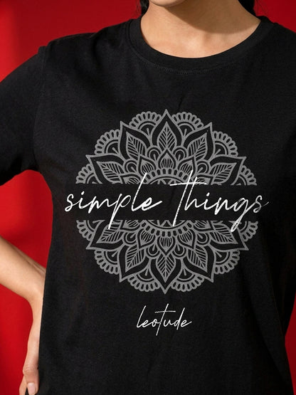 Leotude Women's Black Simple Things Printed T-Shirt