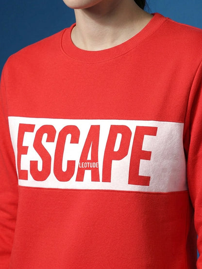 Leotude Women's Red Escape Printed Round Neck Sweatshirt