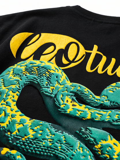 Leotude Women's Black Snake Premium Puff Print T-Shirt