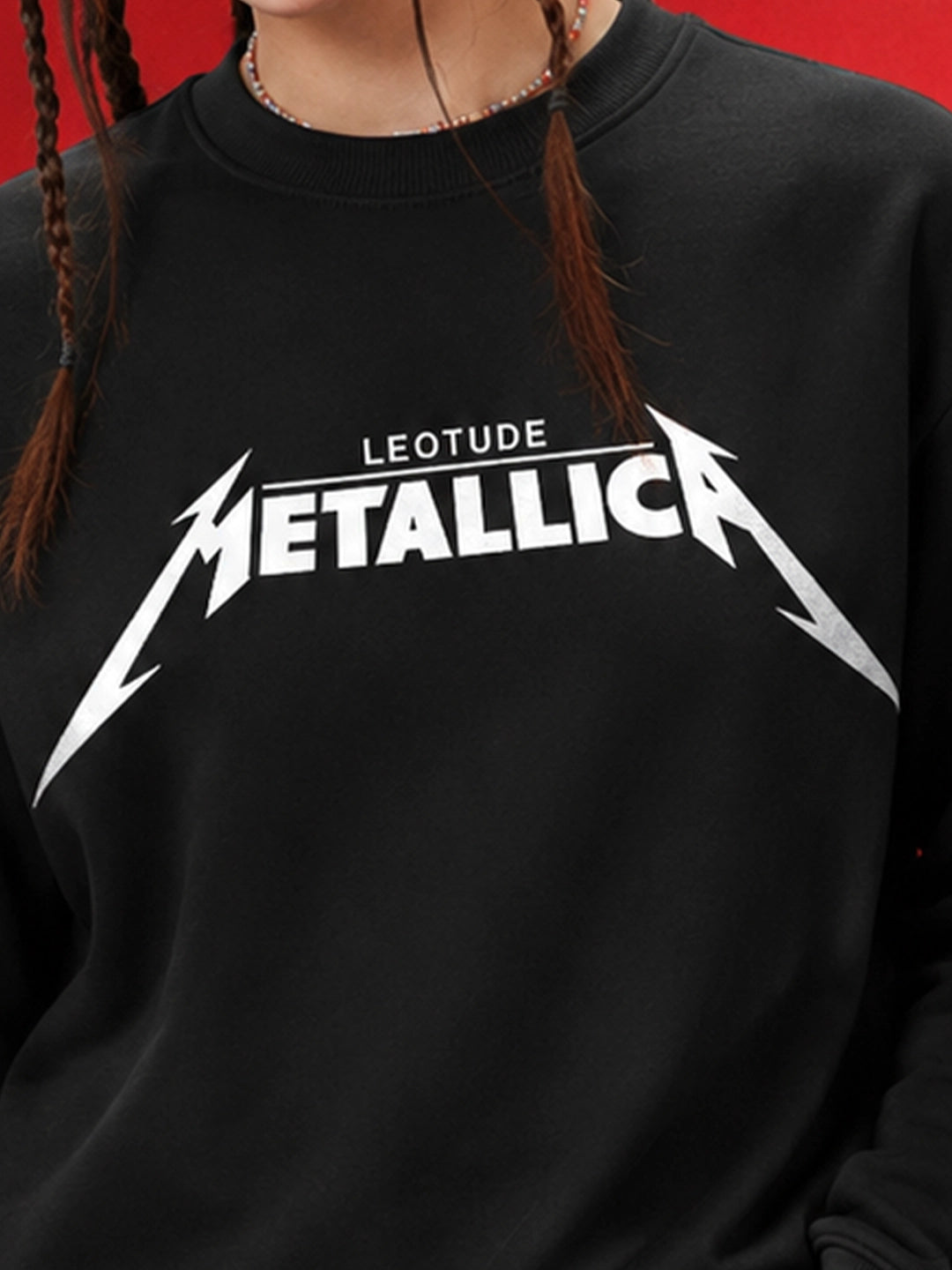 Leotude Women's Black Metallica Graphic Printed Sweatshirt