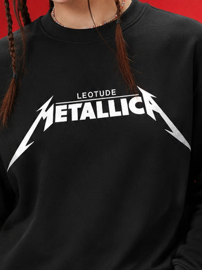 Leotude Women's Black Metallica Graphic Printed Sweatshirt