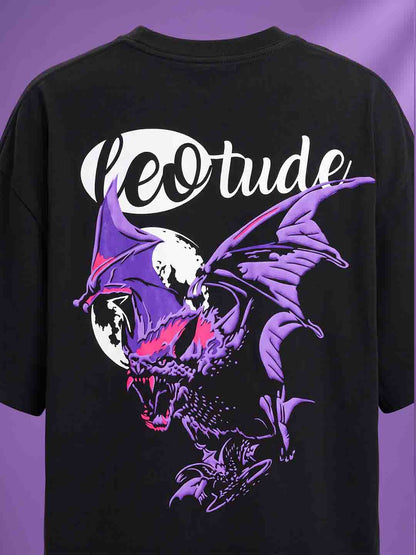 Leotude Women's Black Bat Premium Puff Print T-Shirt