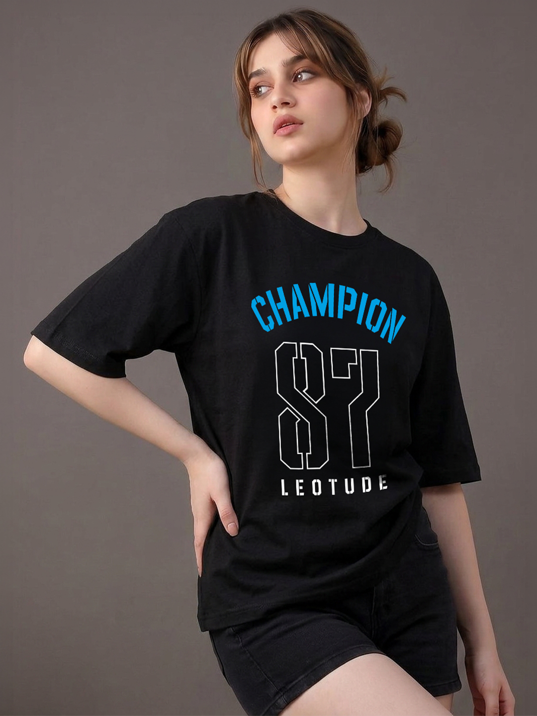 Leotude Champion 87 Oversized T-Shirt for Women | Bold Graphic Front Print Tee - Leotude Fashion